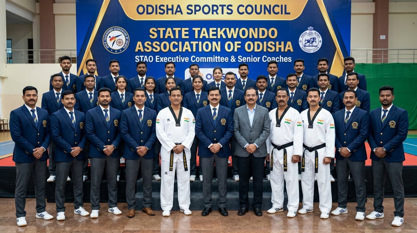 Members and officials of the Odisha Taekwondo Association at a state gathering